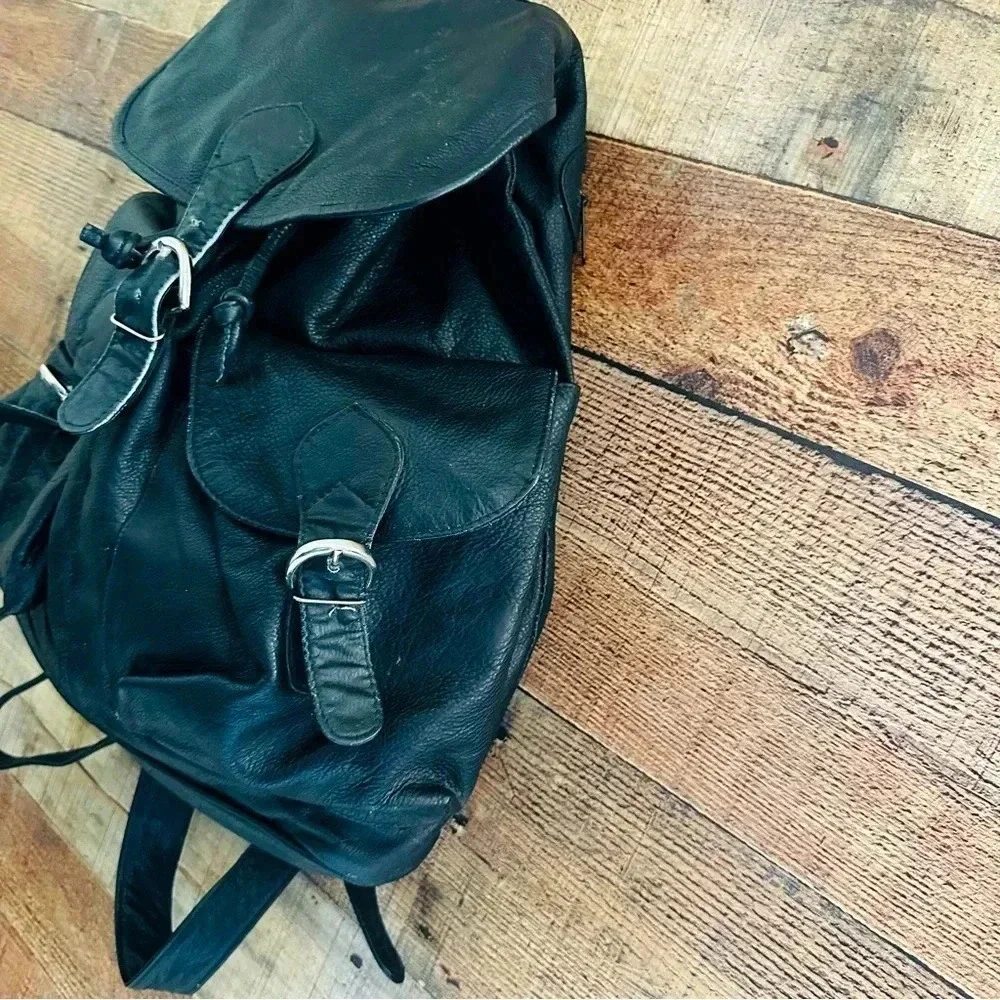 Unisex Vintage Merlin Lederwerkstatt Large Leather Backpack
